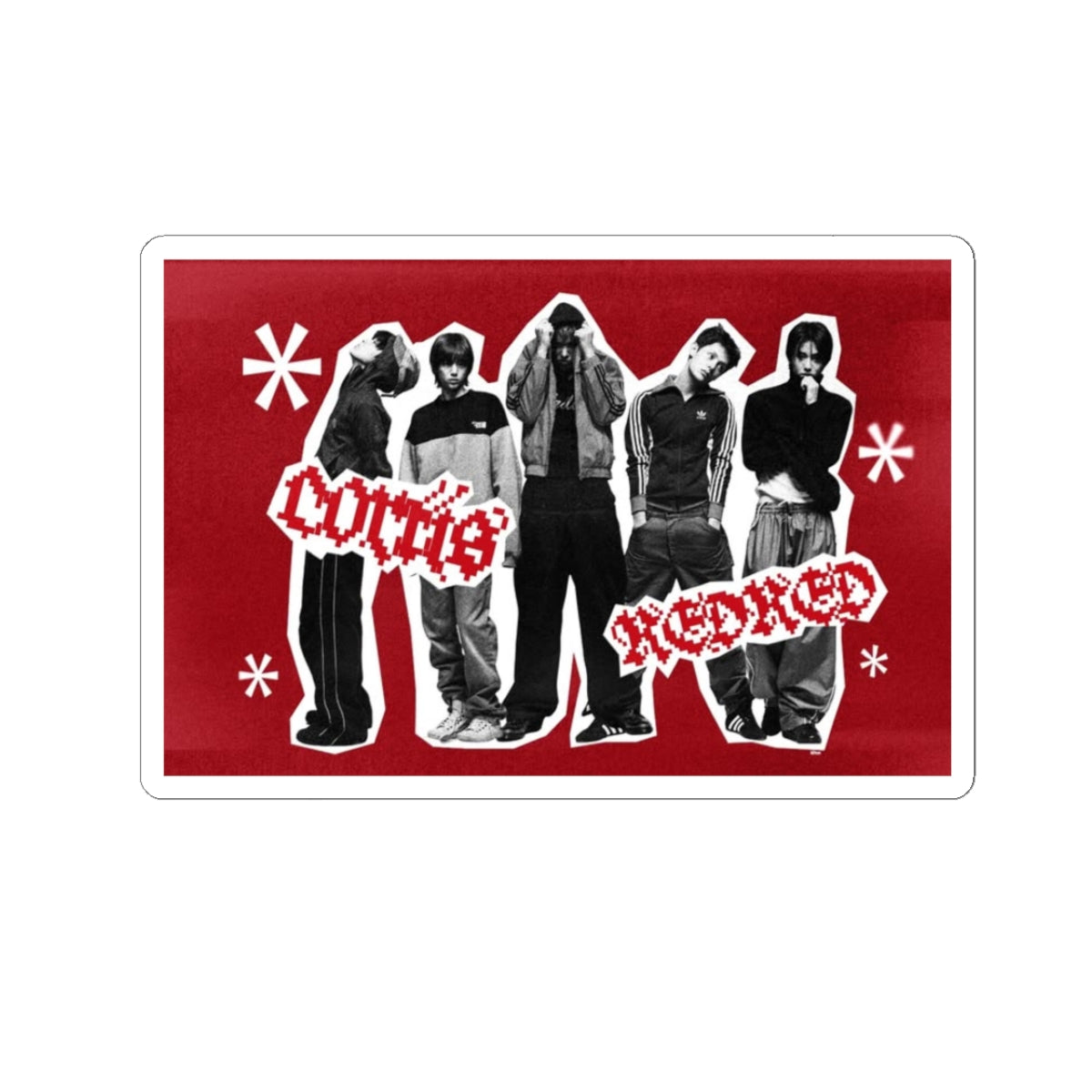 Band Photo Kiss-Cut Sticker — Retro Red Punk Rock Design